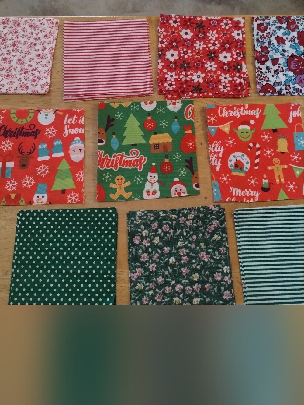 50 Piece Christmas & Floral Fabric Squares Bundle 4x4 Quilt Sewing Craft Scrap